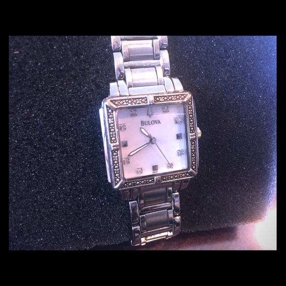 Bulova watch  stainless steal with diamonds main image 5